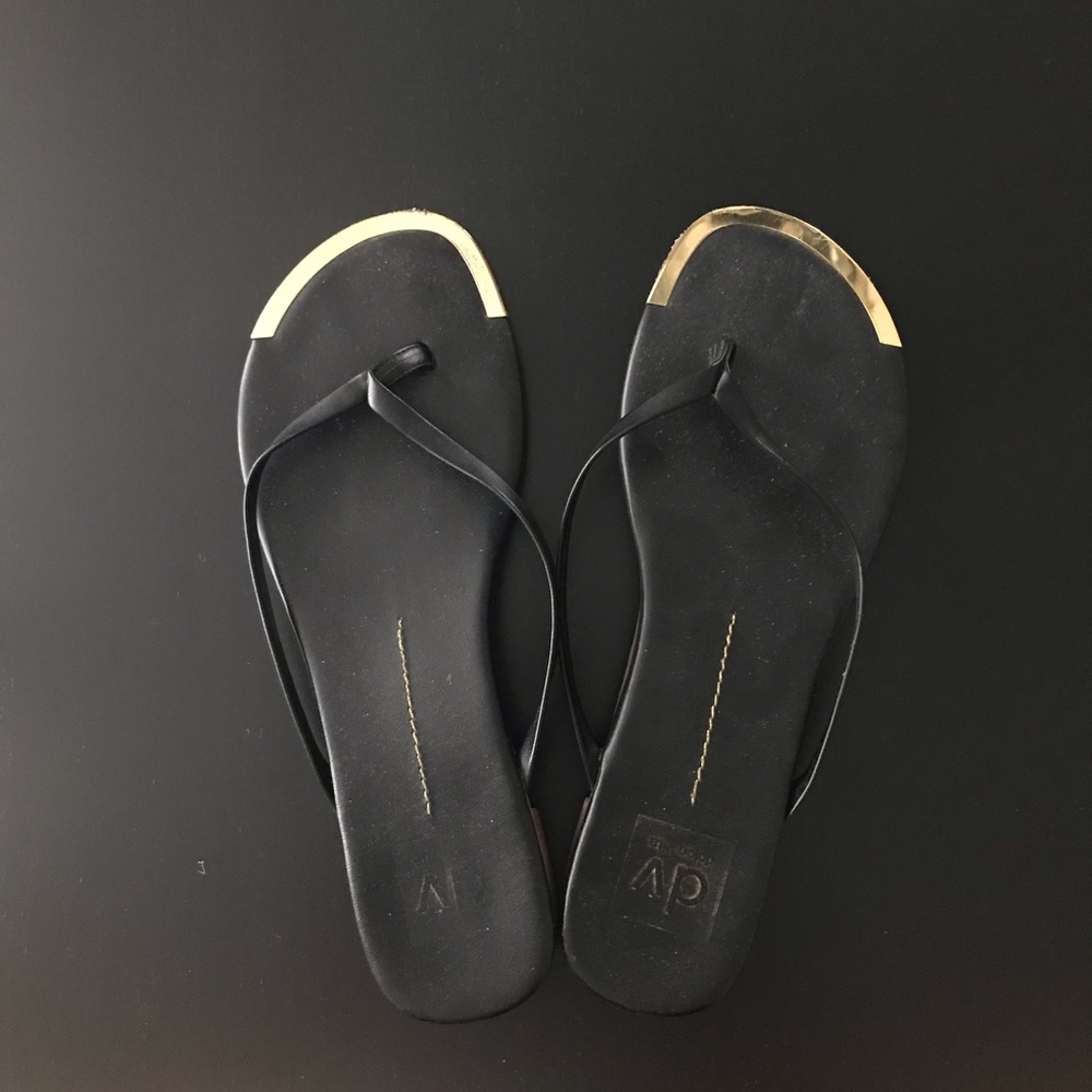 Dolce Vita Black and Gold Flip Flop Sandals